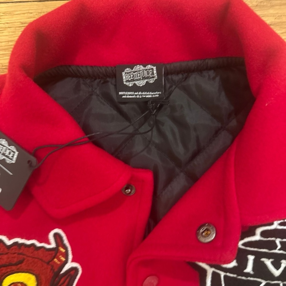 Red Embroidered Patch Bomber Jacket NWT - image 2